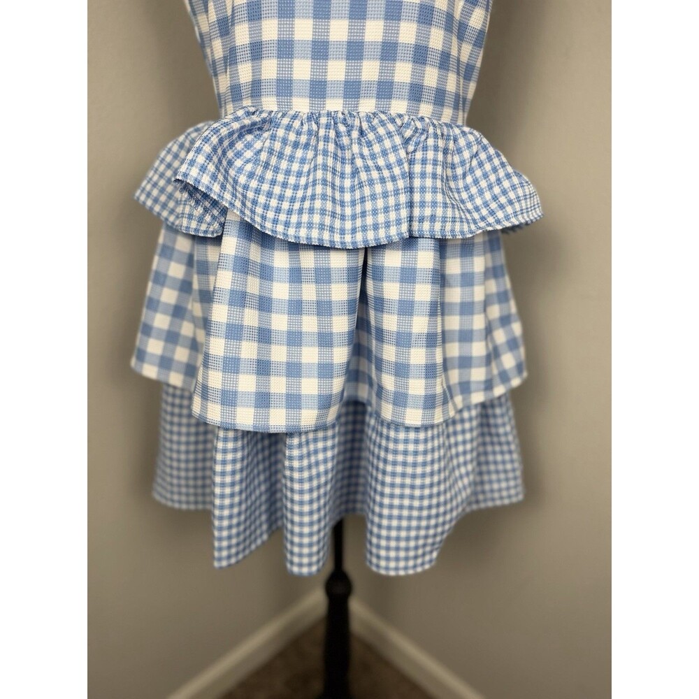 English Factory Blue Gingham Tiered Ruffle Dress Size M Fit & Flare Lined - Picture 6 of 14